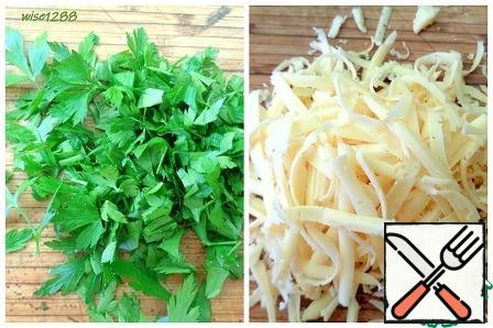 Chop the parsley. Chop the cheese.