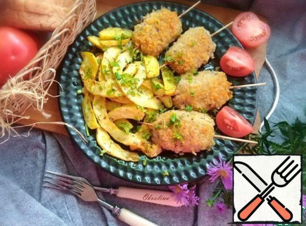 Schnitzels with Potatoes and Zucchini in Greek Recipe