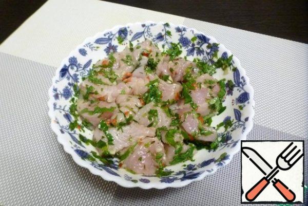 Mix well, cover with cling film and leave to marinate for several hours in the refrigerator.