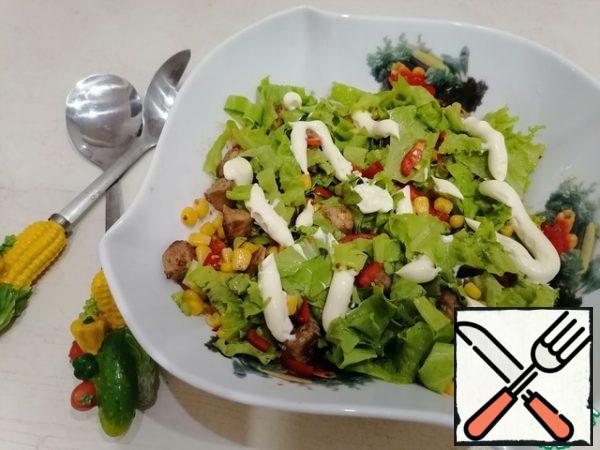 Add the corn. Mix everything together, add the Turkey and mayonnaise.
