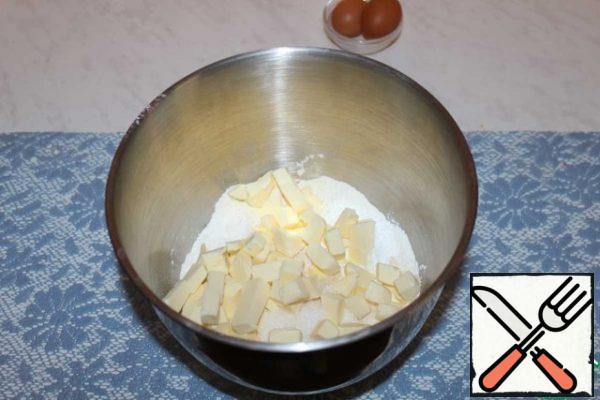 Add the butter. Grind into crumbs.