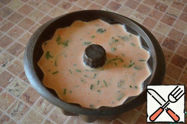 Pour the dough into a baking dish.