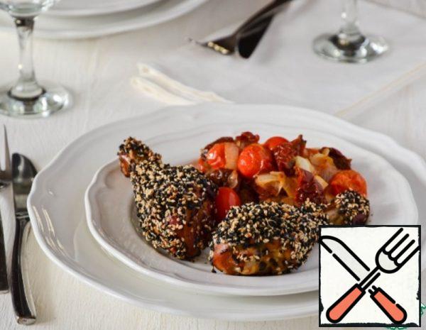 Glazed Chicken Legs with Tomato garnish Recipe