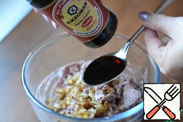 Add soy sauce. Stir.
Add salt and pepper to taste.