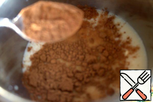 Add the cocoa. The amount depends on the cocoa saturation.