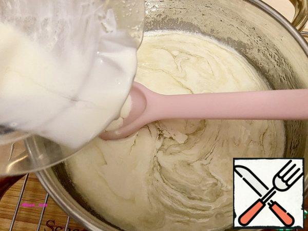 Remove from the heat and continue to stir in the cream.