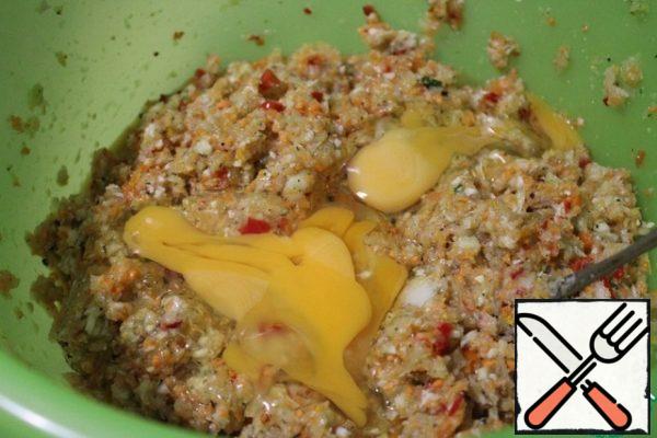 Add eggs to the resulting mixture and mix.
