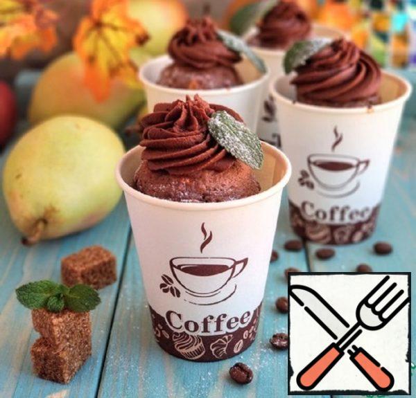 Chocolate-Coffee Cupcakes with Pears in Cups Recipe