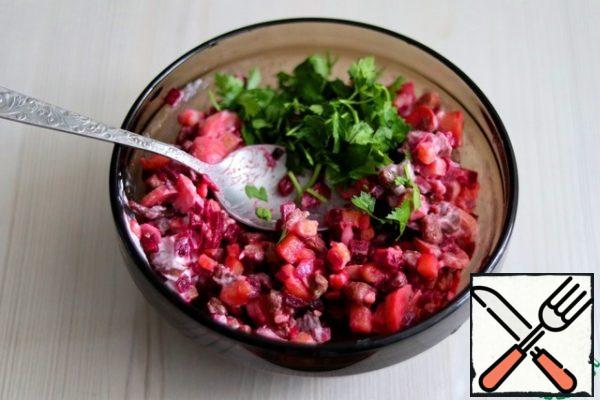 Add chopped parsley, add salt and mayonnaise to taste.