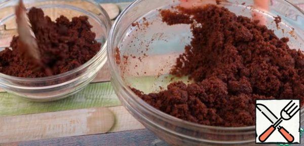 Visually divide the crumb into three parts. 1/3 set aside for topping.