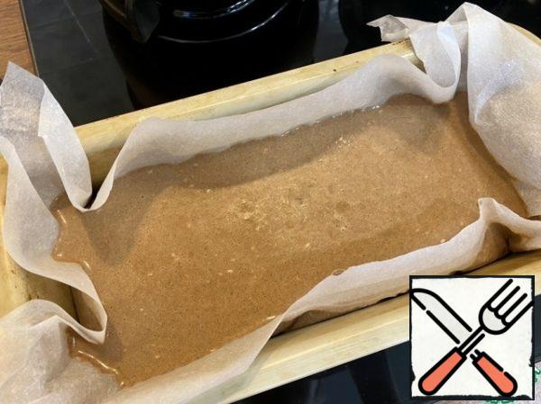 Put in a baking dish (I have 25x11 cm), covered with parchment (to which nothing sticks!), bake at 180 degrees for 30-40 minutes.