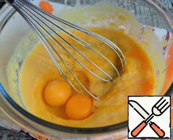Add eggs, salt, and beat.
