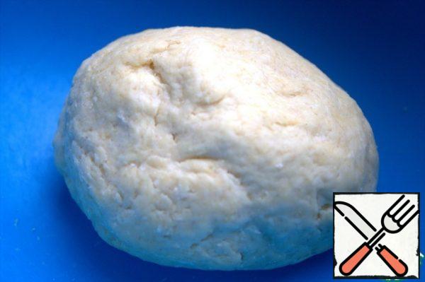 The dough is a little sticky, but elastic. Put it in the refrigerator while the filling is being made.