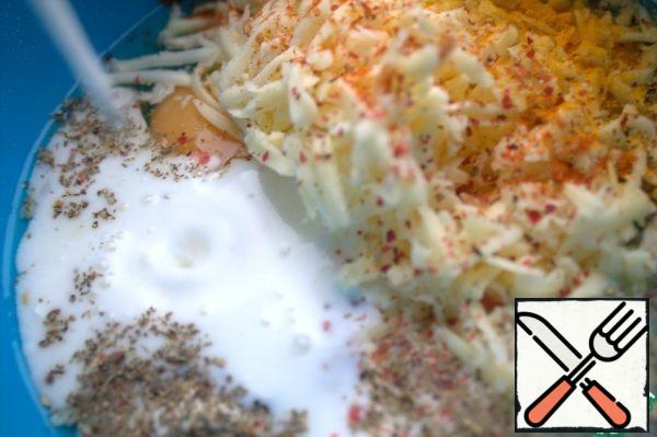Pour in cream or kefir or yogurt.