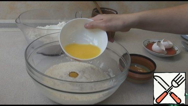 Add the melted butter, salt, and stir.