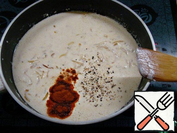 Pour in the broth or hot water, season with salt and pepper, add the smoked paprika and mix.