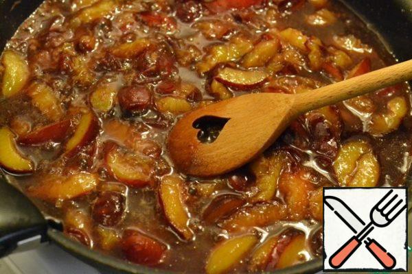 Add wine, cinnamon, and cook for a few minutes to evaporate the alcohol.