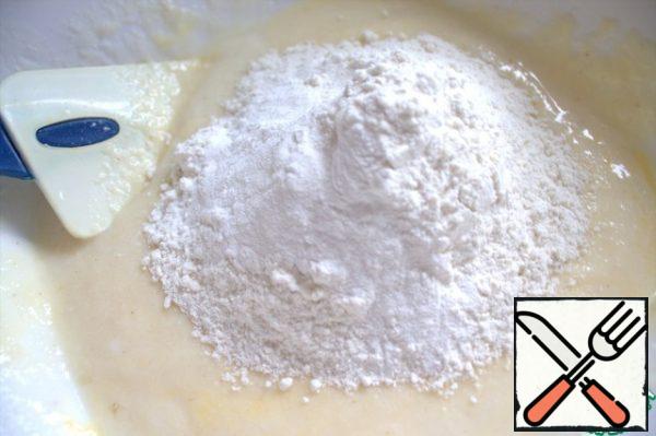 Add flour with baking powder and salt.