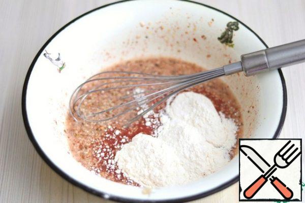 Then add the total amount of flour (2 tablespoons). Beat the mixture with a whisk until smooth.