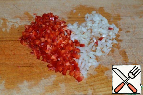 Onion and deferred "tails" cut into cubes.