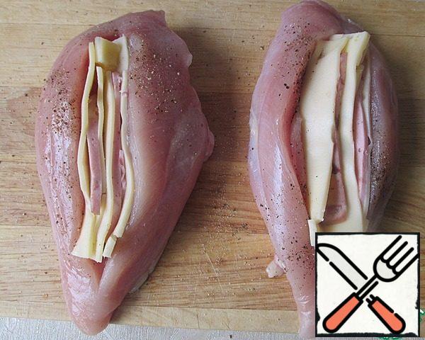 In the cut of the breast insert 2 strips