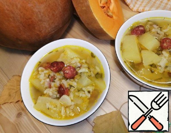 Soup with Pumpkin, Rice and Sausages Recipe