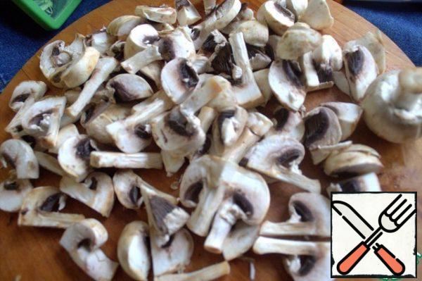 While slicing the mushrooms.