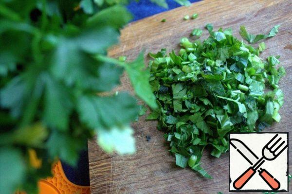 Parsley or other herbs at this time, chop.