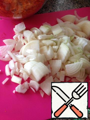 Onions are chopped.