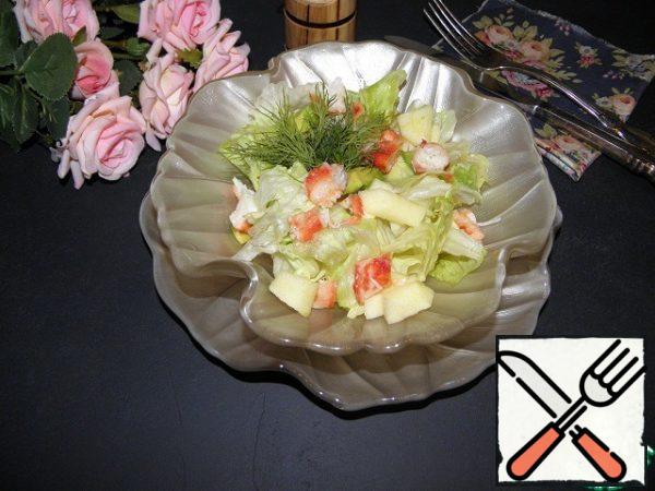 Put the salad in small portion salad bowls and decorate with a sprig of dill.
