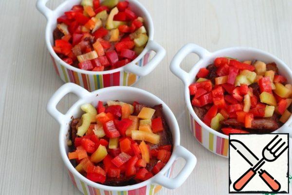 Next, put the cubes of bell pepper.