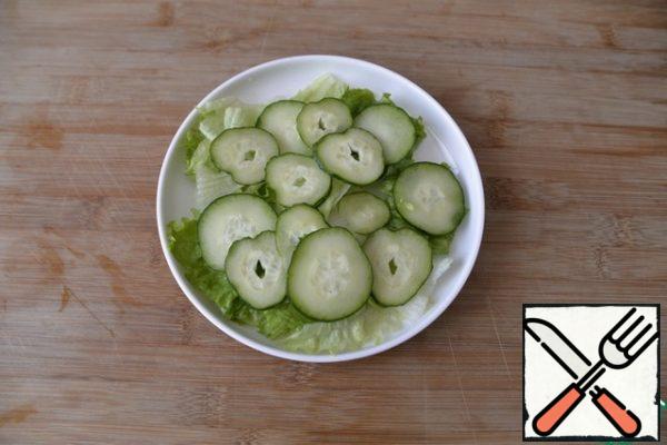 Next, lay out the rings of fresh cucumber.