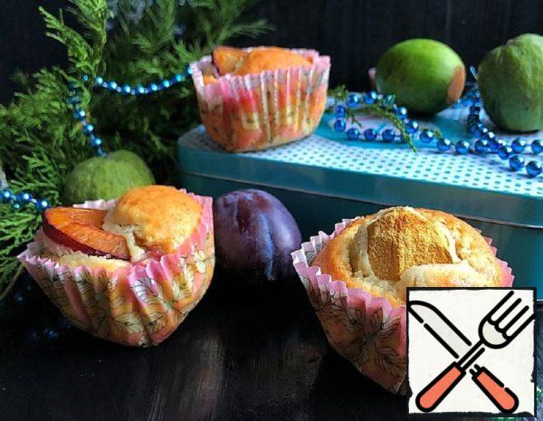 Sour Cream Muffins with Feijoa and Plum Recipe