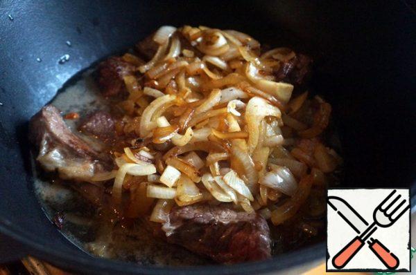Cover the meat with onions.