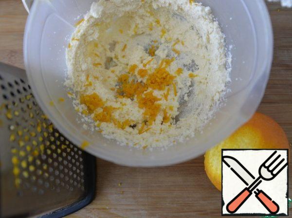 Add vanilla, salt, grated orange zest.