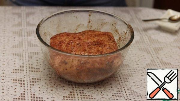 Then we RUB the prepared marinade from all sides into the meat.