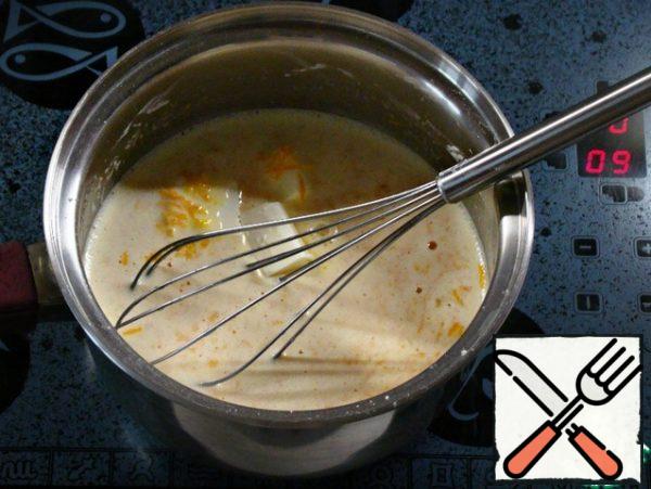Add the butter to the mixture and, stirring constantly, bring the mixture to a thickening point. This happens literally in 10 minutes.