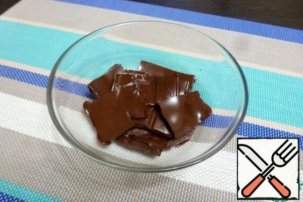 Melt the dark chocolate in the microwave. I turn it on several times for 20 seconds and check.
