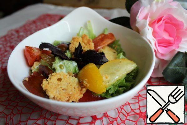 Put in a salad bowl, garnish with basil.