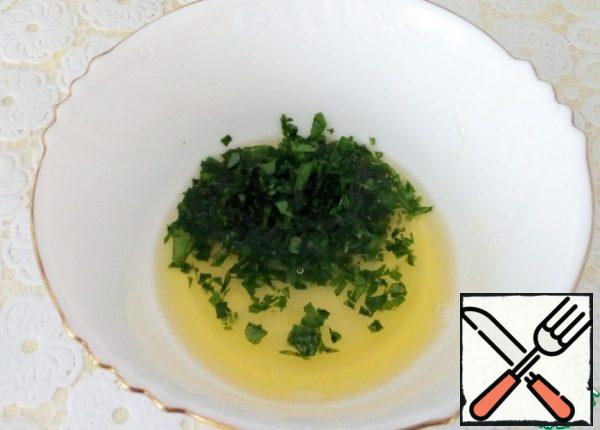 For salad dressing-finely chop the greens, add it to the olive oil, add liquid honey, salt, lemon juice. Mix everything well. Try it to your taste.