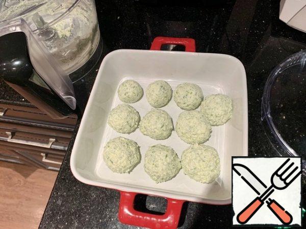 Form small balls, put them in a plate or mold, put in the freezer for 5-7 minutes.