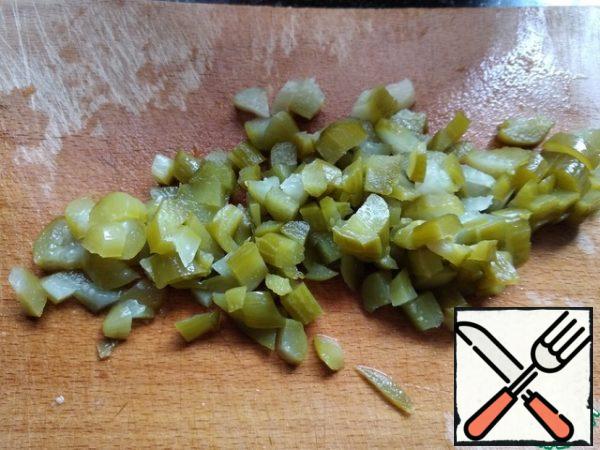 Cucumbers are also diced.