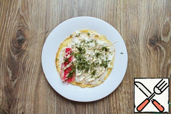Finely chop the dill and sprinkle on top.