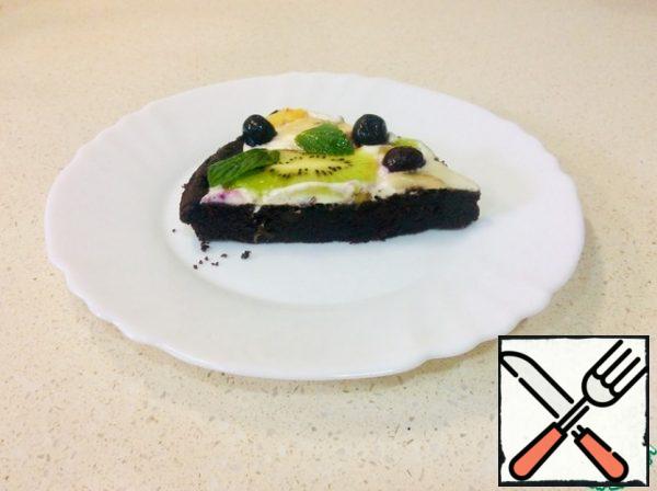 Very chocolate dessert (without the slightest hint of beetroot!) with pieces of nuts and juicy fruit. Bon Appetit!