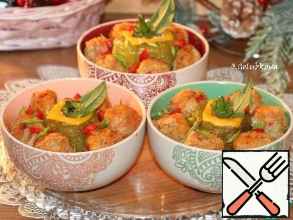 The prepared dish can be garnished with laminated melted cheese and herbs.

