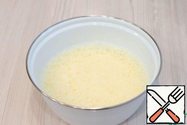 Beat eggs until light foam.