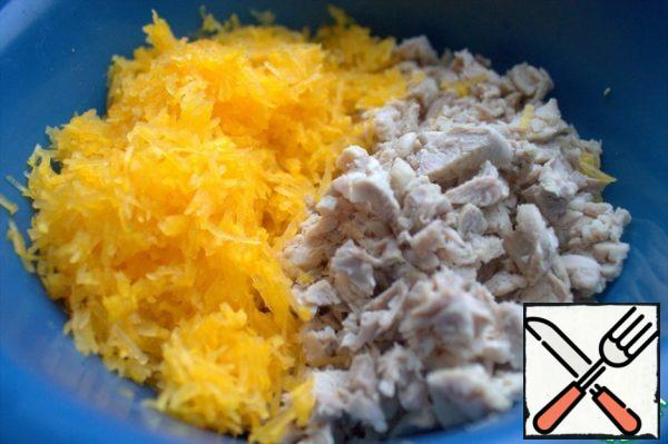 
Add to chicken. Pumpkins are about the same volume as chicken.
