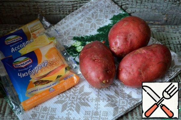 Wash the potatoes thoroughly and dry them. Bake until tender, 30-40 minutes, 190-200 degrees.