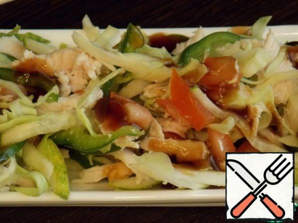 Pour the dressing over everything and serve.