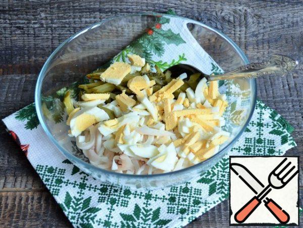 Add the chopped eggs.